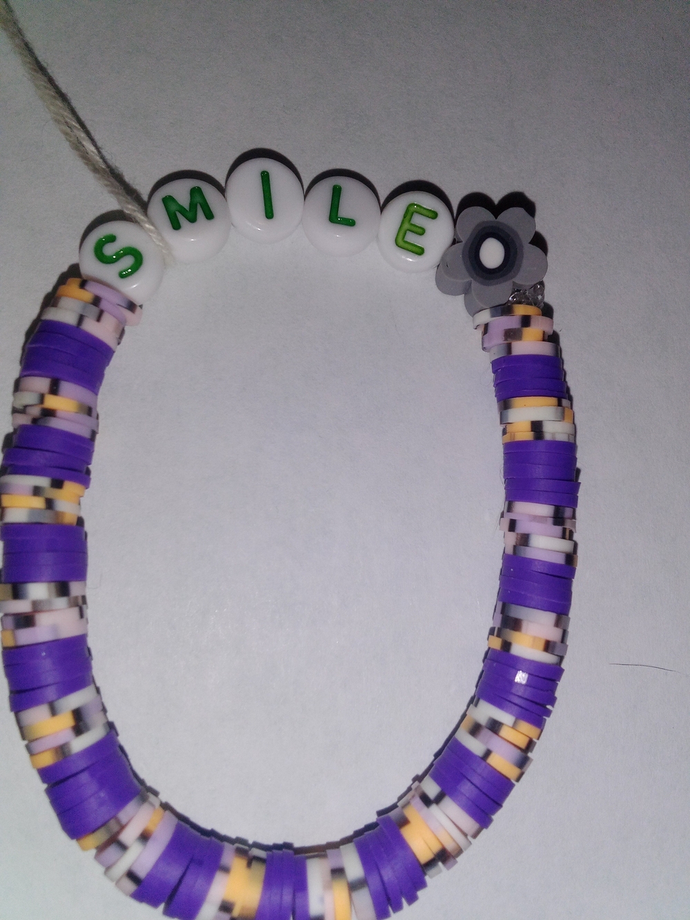 Smile Beaded Bracelet in Purple and White